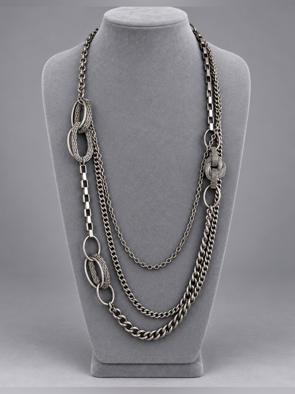 Premier Designs Urbanite Gunmetal Multi-Chain Necklace NWOT 38”-44” #698